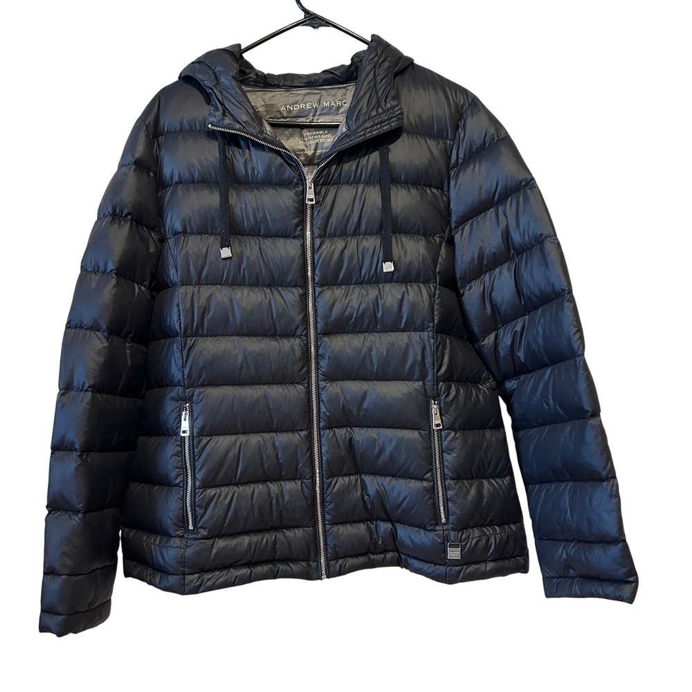 Puffer Jacket Size L Black Packable Lightweight Down Hooded Warm Gorpcore Ski